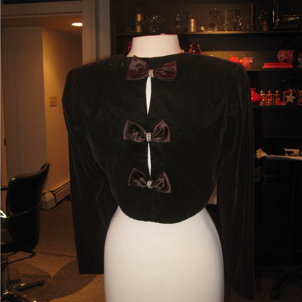 Sweet bolero evening jacket. Cropped, embellished vintage chocolate brown velvet